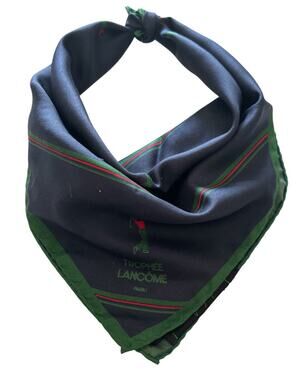 Trophee Lancome SCARF Golf Graphic 100% silk 16” square Blue Green Hand rolled